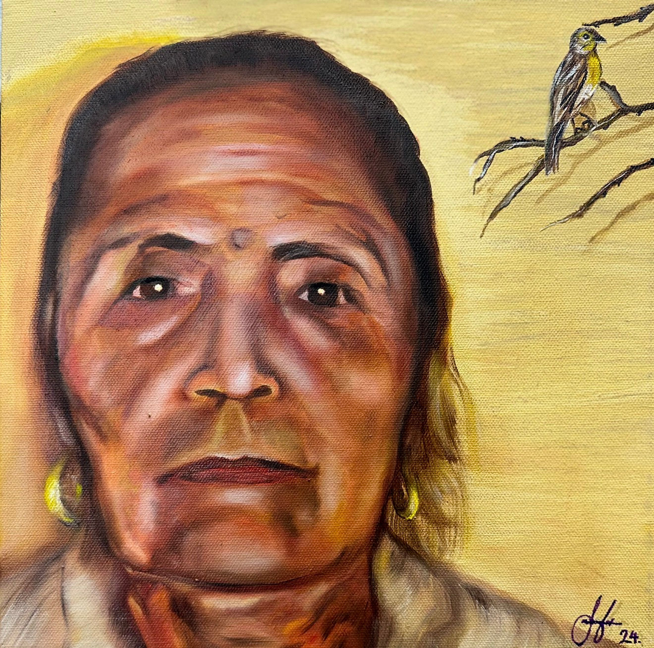 Grandma and her gorrión by Jesse Fregozo
